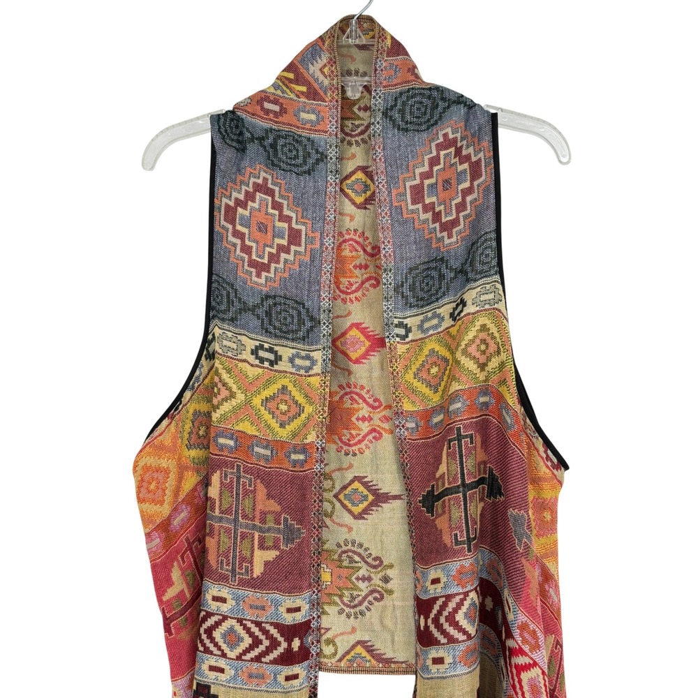 Boho Geometric Tapestry Fringe Sleeveless Vest Reversible Duster Hippie Festival